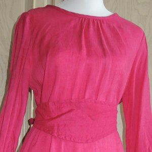 SOLD!!!  Long-sleeve Fuchsia Linen Knee Length Dress Medium